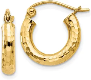 10k Yellow Gold Diamond-cut 3mm Round Hoop Earrings - 8mm x 3mm