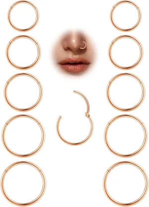 10Pcs 18G 20G Surgical Steel Nose Rings Hoops for Women Men Hinged Seamless Clicker Nose Hoops Cartilage Helix Tragus Daith Sleeper Earrings Hoop Hypoallergenic Nose Piercing 6/7/8/9/10MM