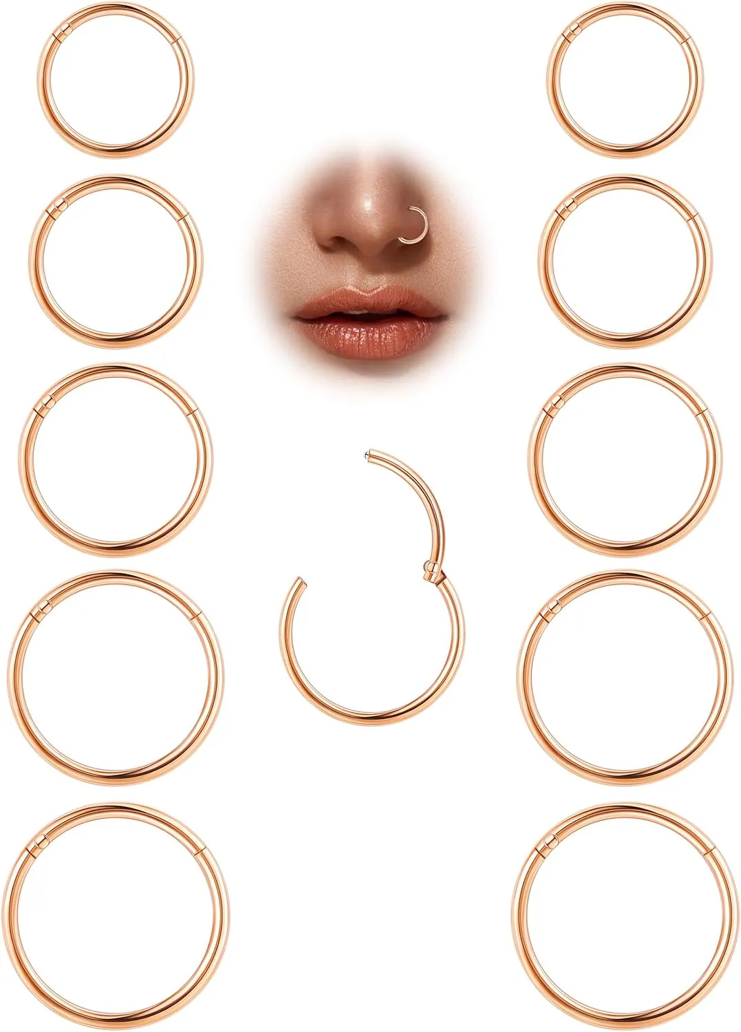 10Pcs 18G 20G Surgical Steel Nose Rings Hoops for Women Men Hinged Seamless Clicker Nose Hoops Cartilage Helix Tragus Daith Sleeper Earrings Hoop Hypoallergenic Nose Piercing 6/7/8/9/10MM
