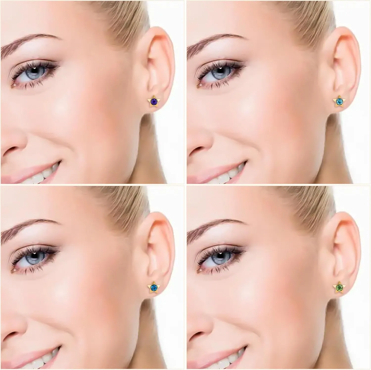 12 Pairs Surgical Stainless Steel Flat Back Birthstone Cubic Zirconia Stud Earrings, Gold Plated Screw Back Round Star Heart Flower Hexagon Triangle CZ Stud Earrings Set