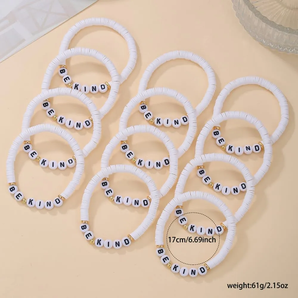 12 Pcs Be Kind Letter Clay Beaded Bracelets Set for Women Jewelry