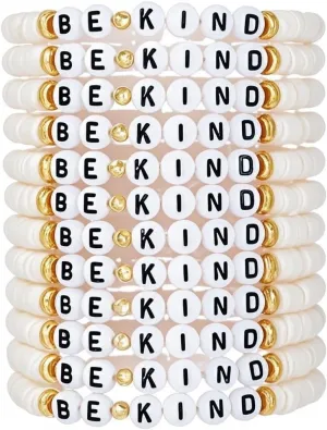 12 Pcs Be Kind Letter Clay Beaded Bracelets Set for Women Jewelry