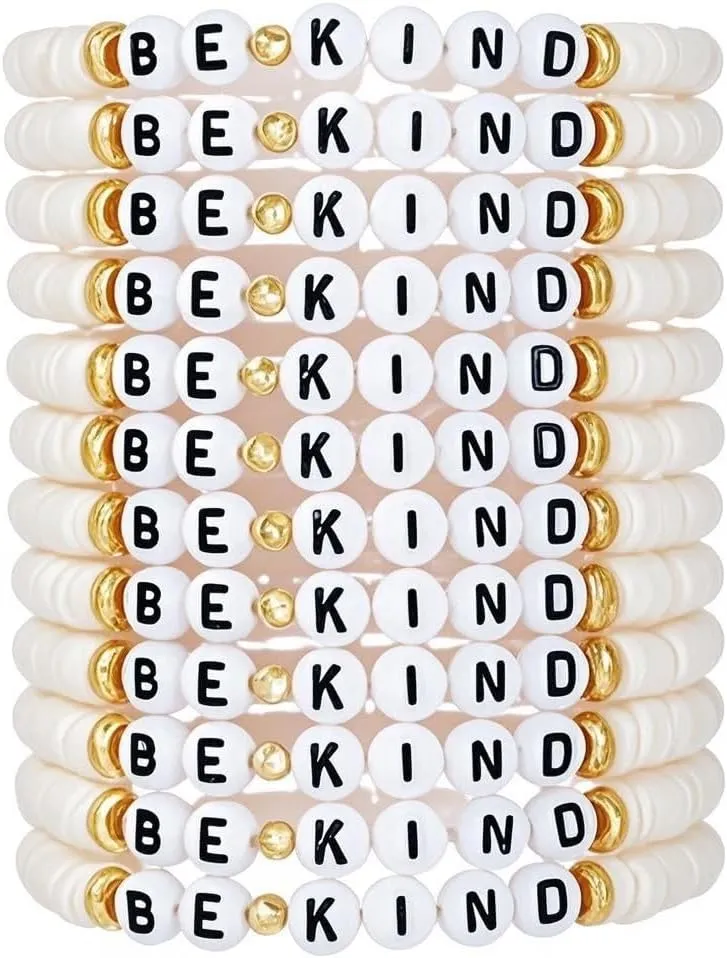 12 Pcs Be Kind Letter Clay Beaded Bracelets Set for Women Jewelry