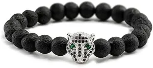 12 Style Bracelet Men Black Lava Healing Balance Beads Reiki Buddha Prayer Natural Stone Yoga Bracelet For Women Leopard Head BR2G8 (S black style 1)