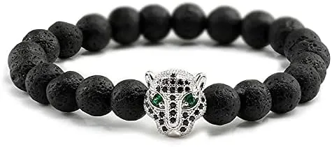 12 Style Bracelet Men Black Lava Healing Balance Beads Reiki Buddha Prayer Natural Stone Yoga Bracelet For Women Leopard Head BR2G8 (S black style 1)
