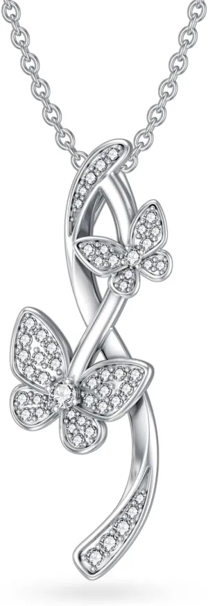 1/22 Carat Diamond Butterfly Necklace for Women 925 Sterling Silver Two Butterfly Pendant Necklaces 18K White Gold Plated Fine Jewelry