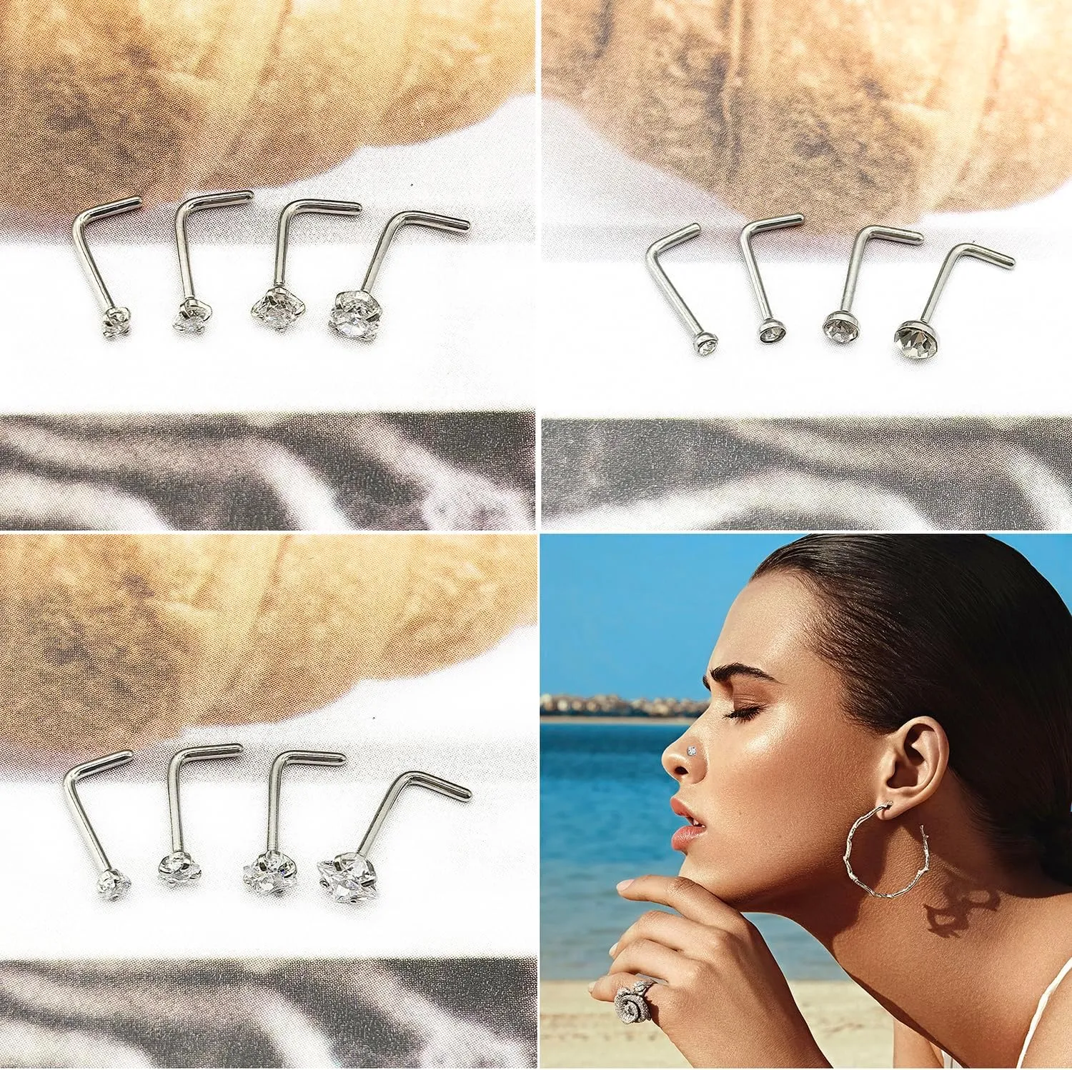 12Pcs Nose Rings Studs 20G Surgical Stainless Steel Straight L Shaped Screw Nose Studs Piercing Pin Body Jewelry for Women Men 1.5mm 2mm 2.5mm 3mm