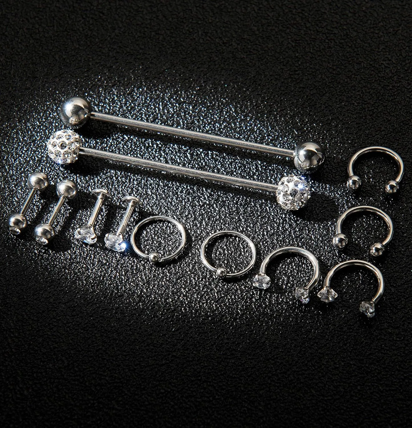 12Pcs Stainless Steel Industrial Barbell Cartilage Piercing Earrings for Women Men Hoop Helix Tragus Labret Piercing