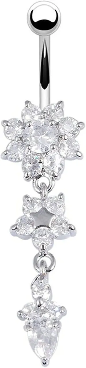 14G Belly Button Rings, Belly Button Rings Dangle Stainless Steel Belly Button Rings Flower with Cubic Zirconia Belly Button Piercing Jewelry