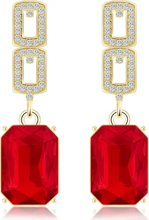 14K Gold Bohemian Sparkly Rectangle Crystal Hollow Simplicity Dangle Drop Earrings Personalized Square Lightweight Stud Earrings For Women Jewelry Gifts