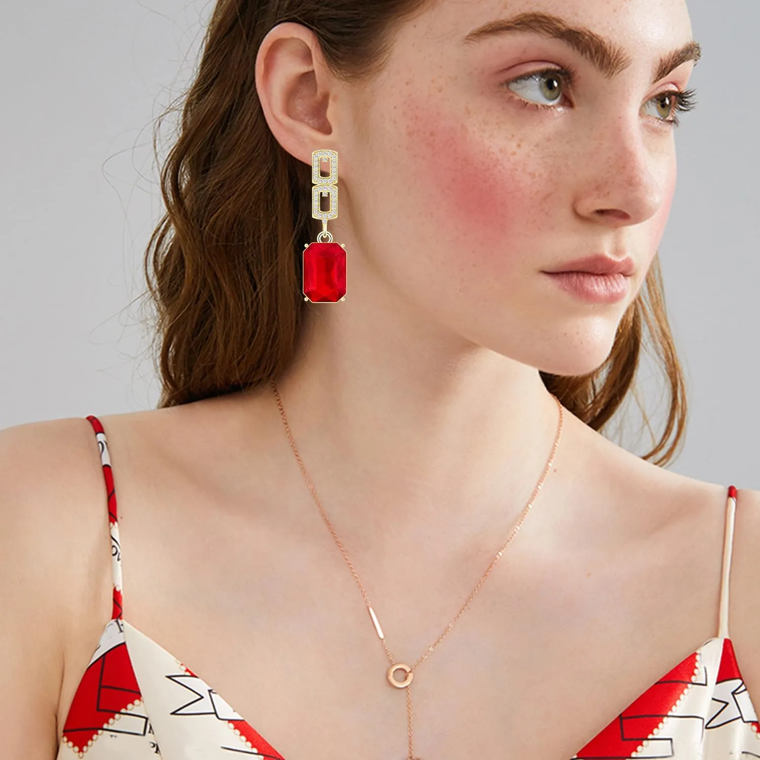 14K Gold Bohemian Sparkly Rectangle Crystal Hollow Simplicity Dangle Drop Earrings Personalized Square Lightweight Stud Earrings For Women Jewelry Gifts