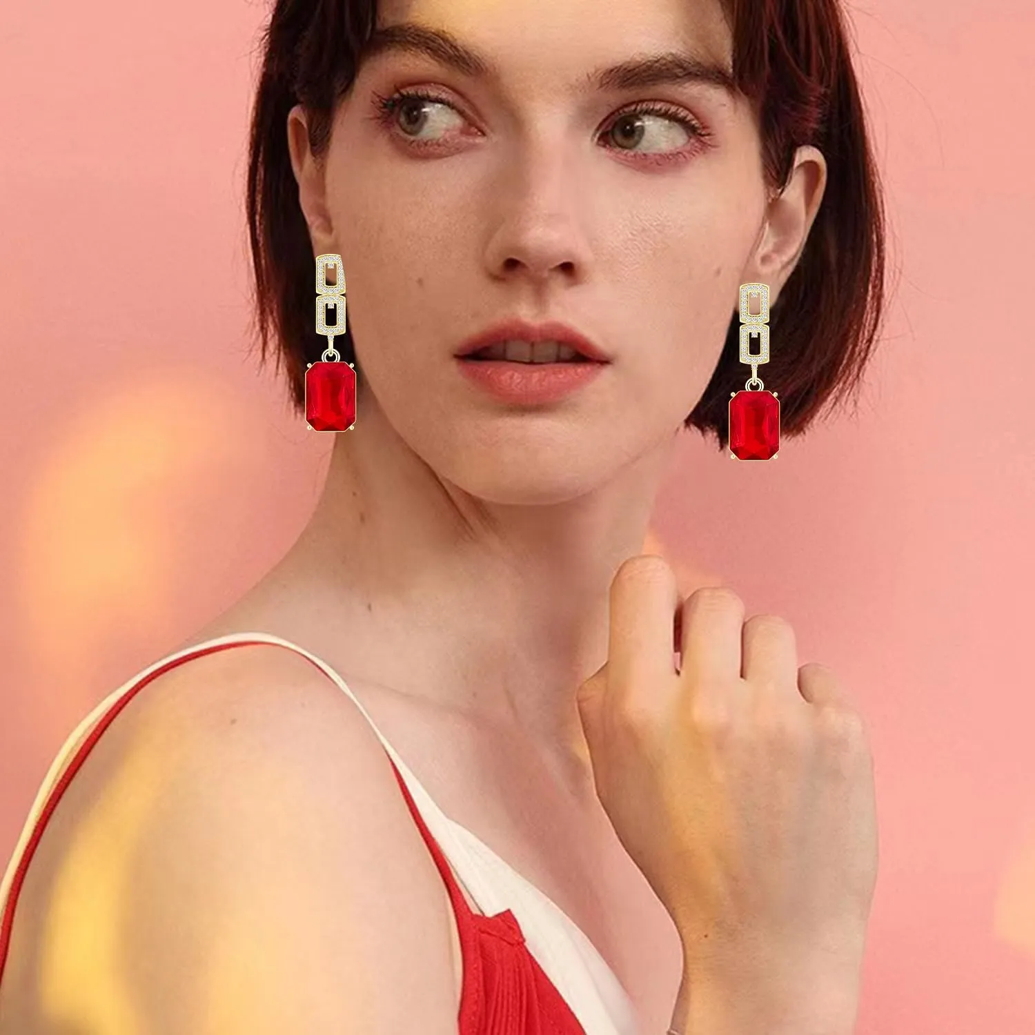 14K Gold Bohemian Sparkly Rectangle Crystal Hollow Simplicity Dangle Drop Earrings Personalized Square Lightweight Stud Earrings For Women Jewelry Gifts
