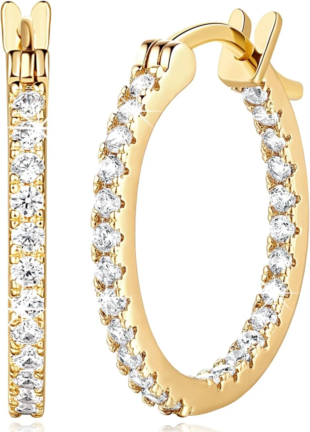14K Gold Hoop Earrings for Women with Dual-sided Cubic Zirconia 14K Gold Earrings for Women Diamond Hoop Earrings for Women Sensitive Ears Hypoallergenic Gold Earrings for Women (20mm), Medium