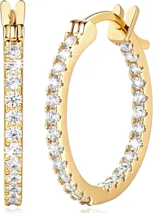 14K Gold Hoop Earrings for Women with Dual-sided Cubic Zirconia 14K Gold Earrings for Women Diamond Hoop Earrings for Women Sensitive Ears Hypoallergenic Gold Earrings for Women (20mm), Medium