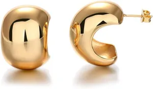 14K Gold Plated Chunky Hoop Earrings for Women Lightweight Gold Hoops for Women