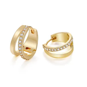 14k Gold Plated CZ Hoop Earrings for Women Hypoallergenic Cubic Zirconia Handmade Double Hoop Earrings Small Huggie Earrings White CZ