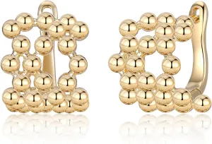 14K Gold Plated Hoop Earrings for Women, Trendy Chunky Gold Hoop Earrings Cuff Lightweight Hypoallergenic Jewelry for Her (Bead Hoop)