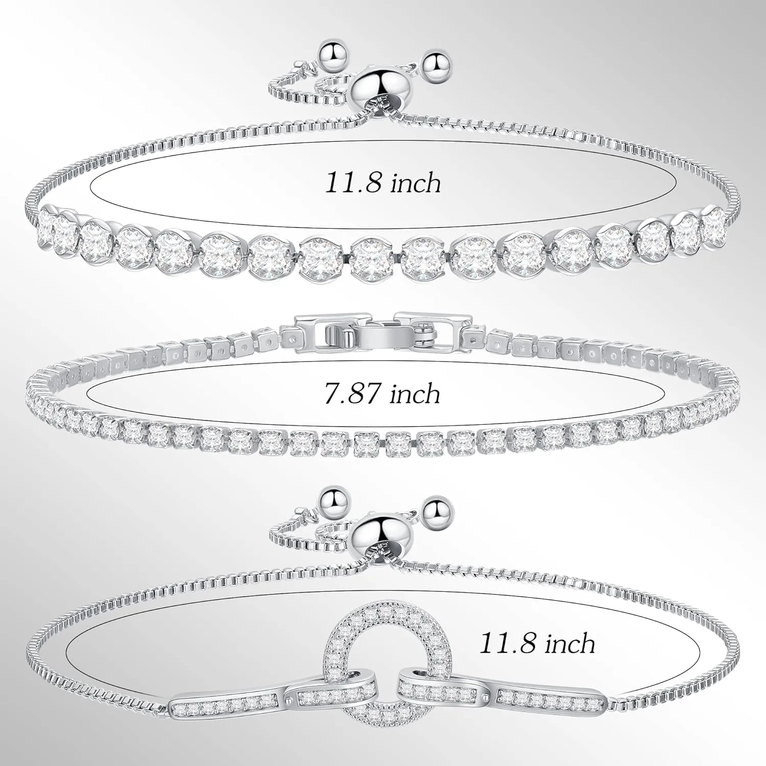 14K Gold Plated Tennis Bracelet Cubic Zirconia Classic Adjustable Bracelet Silver Bracelets for Women Girls Birthday Valentine Mother's Day Jewelry Gift