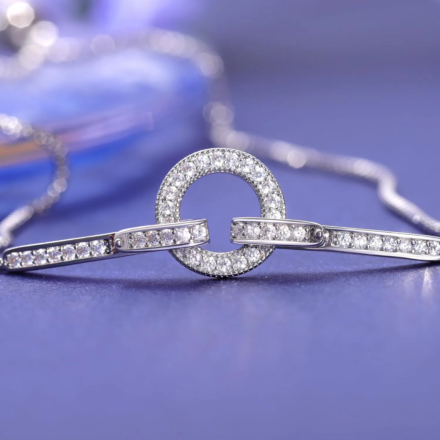 14K Gold Plated Tennis Bracelet Cubic Zirconia Classic Adjustable Bracelet Silver Bracelets for Women Girls Birthday Valentine Mother's Day Jewelry Gift