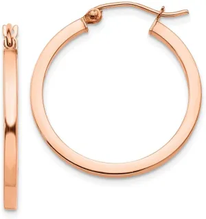 14k Rose Gold Square Tube Hoop Earrings 25mm