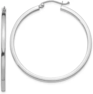14k White Gold 2mm Square Tube Hoops Earrings