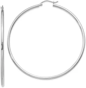 14K White Gold 2mm Tube Hoop Earrings