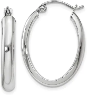 14k White Gold 3.75mm Oval Tube Hoop Earrings - 25mm x 17mm