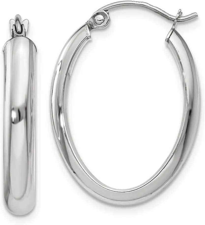 14k White Gold 3.75mm Oval Tube Hoop Earrings - 25mm x 17mm