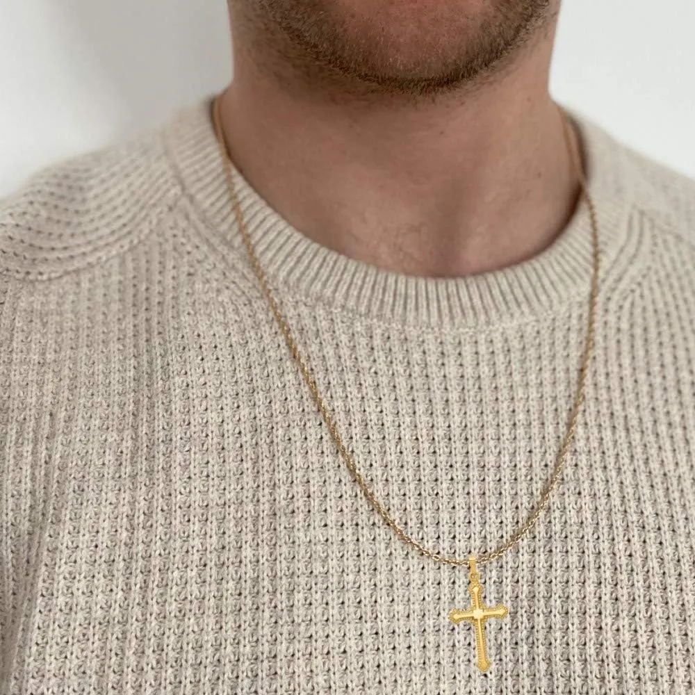 14K Yellow Gold Budded Edges Various Sizes Polished Cross Religious Pendant Charm Necklaces; Fine Jewelry Gifts for Women and Men