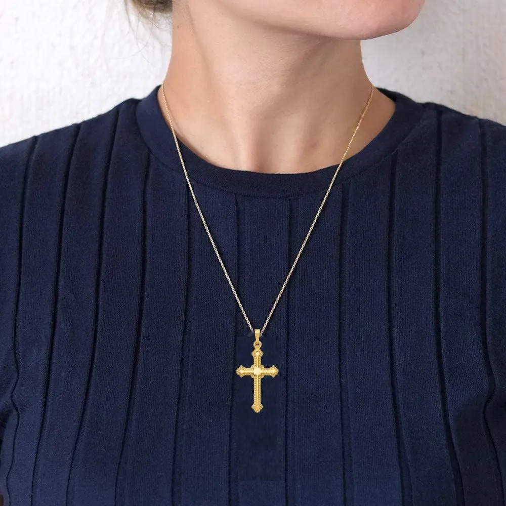 14K Yellow Gold Budded Edges Various Sizes Polished Cross Religious Pendant Charm Necklaces; Fine Jewelry Gifts for Women and Men