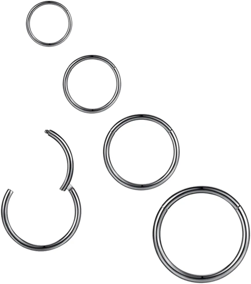 16G 18G Nose Rings Hoop 316L Stainless Steel Hinged Earrings Rings Hoop Septum Rings set Helix Ring Daith Ring Lip rings Body Piercing Jewelry set 4PCS6mm 8mm 10mm 12mmSilver Gold RoseGold Black