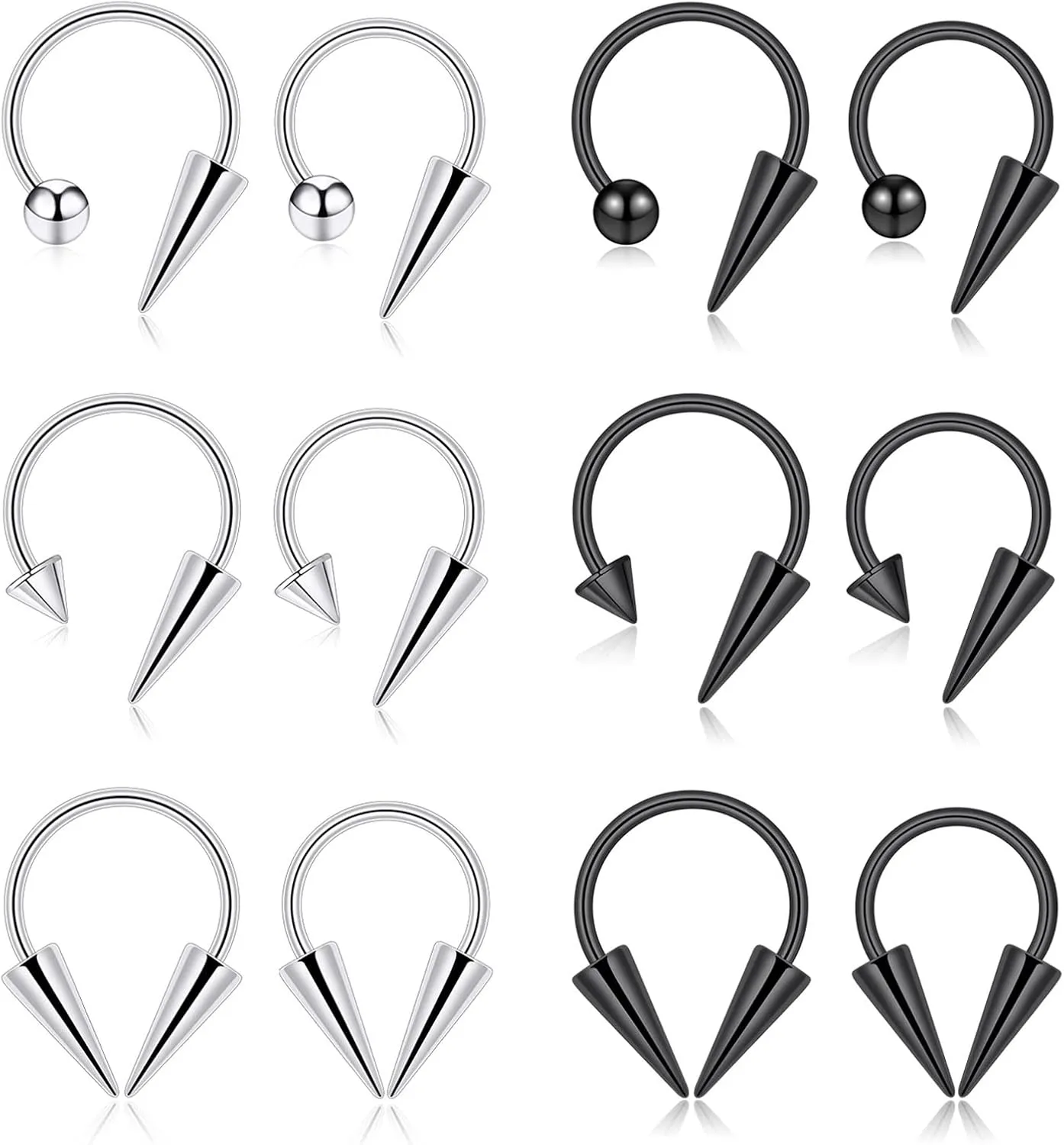 16G Septum Rings Septum Pincher Horseshoe Nose Rings Surgical Steel Septum Jewelry Horseshoe Earring Lip Ring Silver Black Piercings