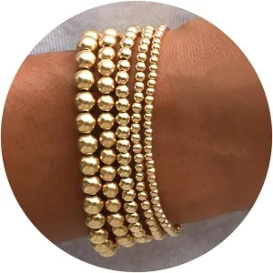 17 MILE 5 Pcs Gold Beaded Bracelet for Women, 14K Gold Plated Stackable Strand Stretch Bead Ball Bracelet Set Stack