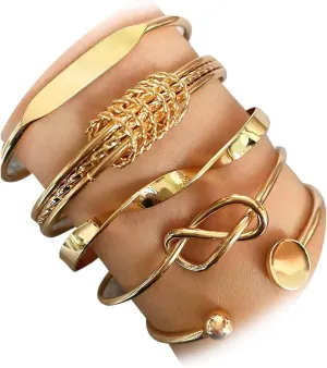 17IF Gold Bangle Bracelet For Women 14k Plated Multi Layer Cuff Bracelets Set Trendy Boho Textured Indian Punk Chunky Cable Smooth Bangles Elegance Stack Minimalist Jewelry Gift