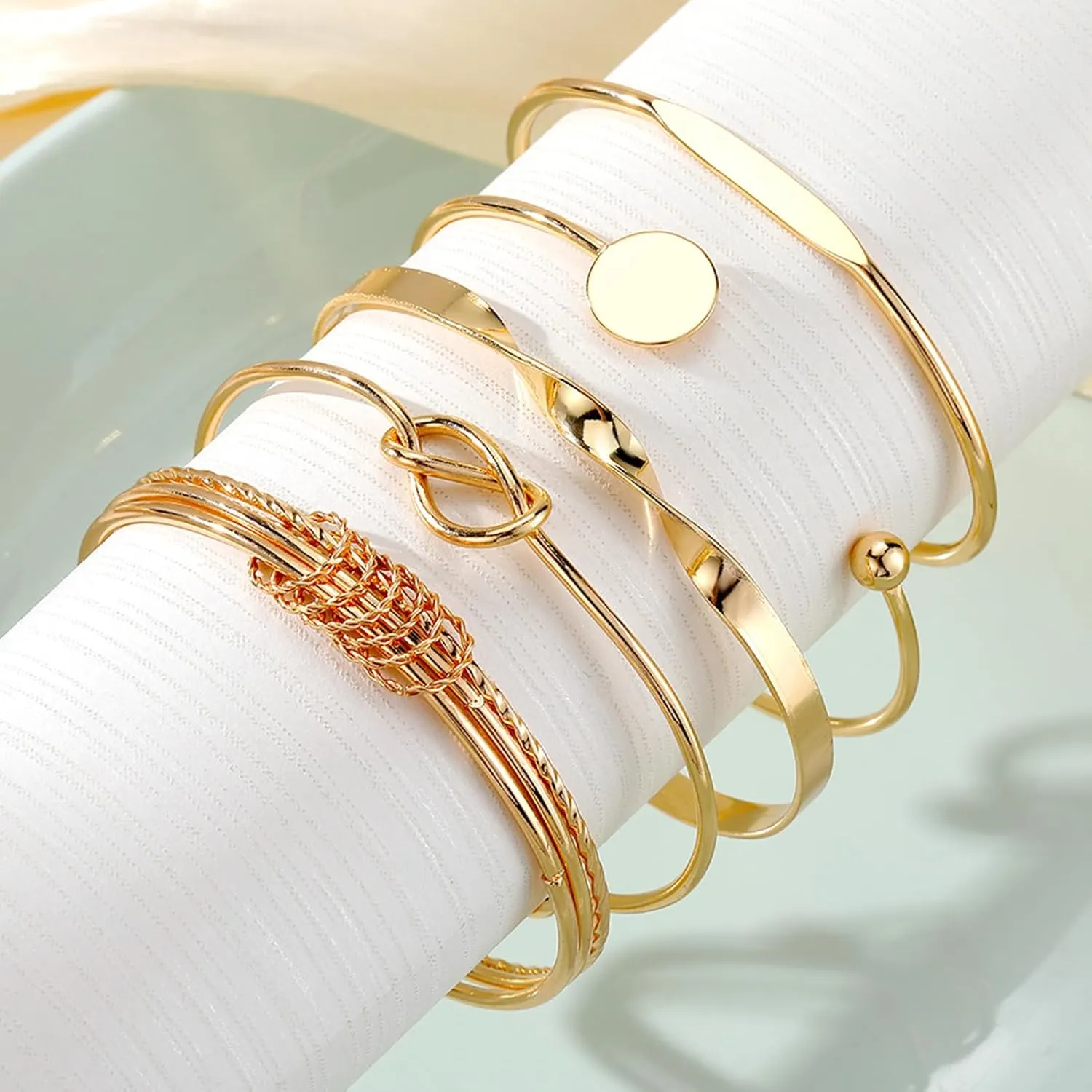 17IF Gold Bangle Bracelet For Women 14k Plated Multi Layer Cuff Bracelets Set Trendy Boho Textured Indian Punk Chunky Cable Smooth Bangles Elegance Stack Minimalist Jewelry Gift