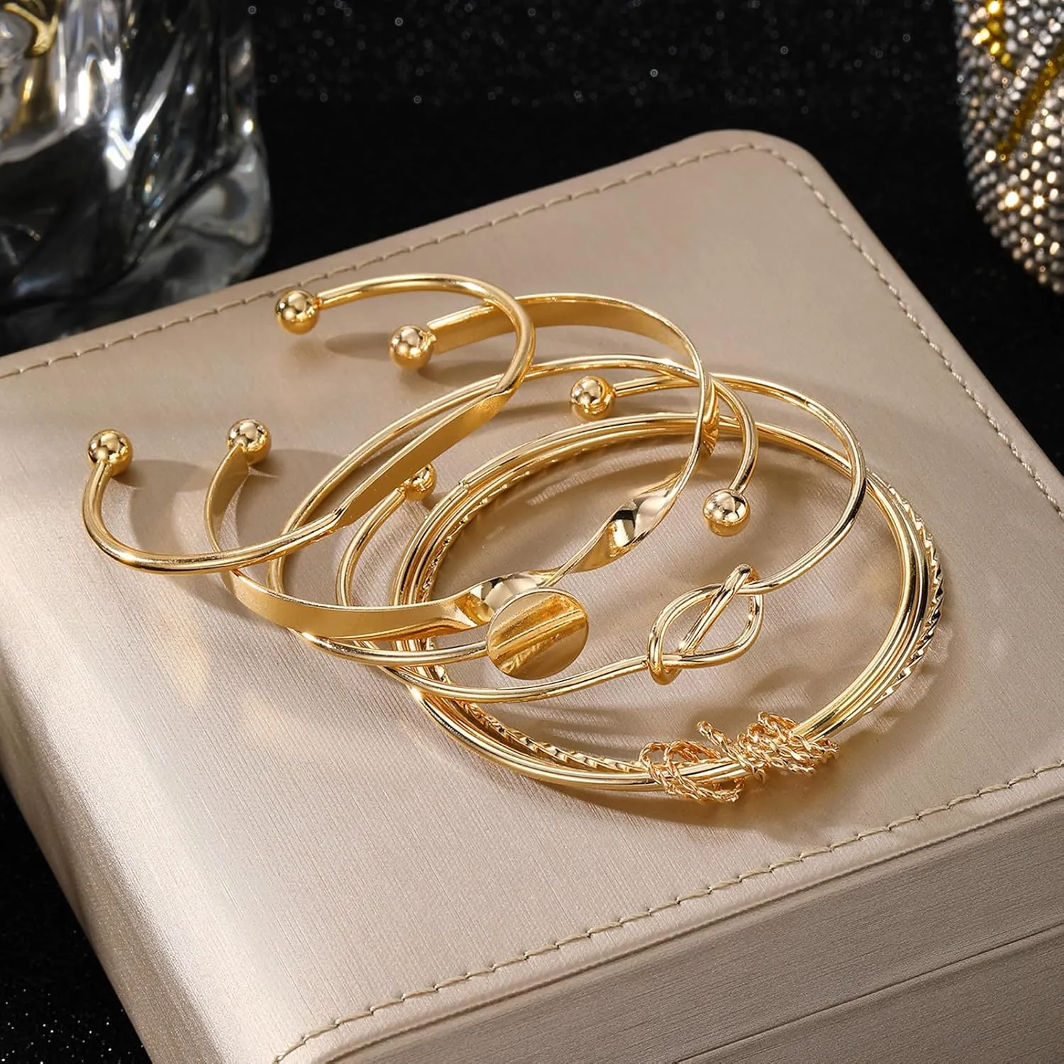 17IF Gold Bangle Bracelet For Women 14k Plated Multi Layer Cuff Bracelets Set Trendy Boho Textured Indian Punk Chunky Cable Smooth Bangles Elegance Stack Minimalist Jewelry Gift