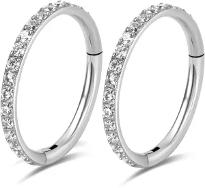 18G 16G Titanium Cartilage Earrings Crystal Nose Hoop for Women Diameter 6mm 8mm 10mm 12mm CZ Helix Conch Daith Rook Tragus Lobe Snug Lip Nostril Rings Body Piercing Jewelry-Silver-Gold-Black
