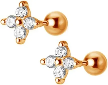 18G Cubic Zirconia Mini Flower Stud Earrings S925 Sterling Silver Fashion CZ Crystal Cartilage Ball Earring Screw Back Helix Tragus Piercing Jewelry for Women Hypoallergenic