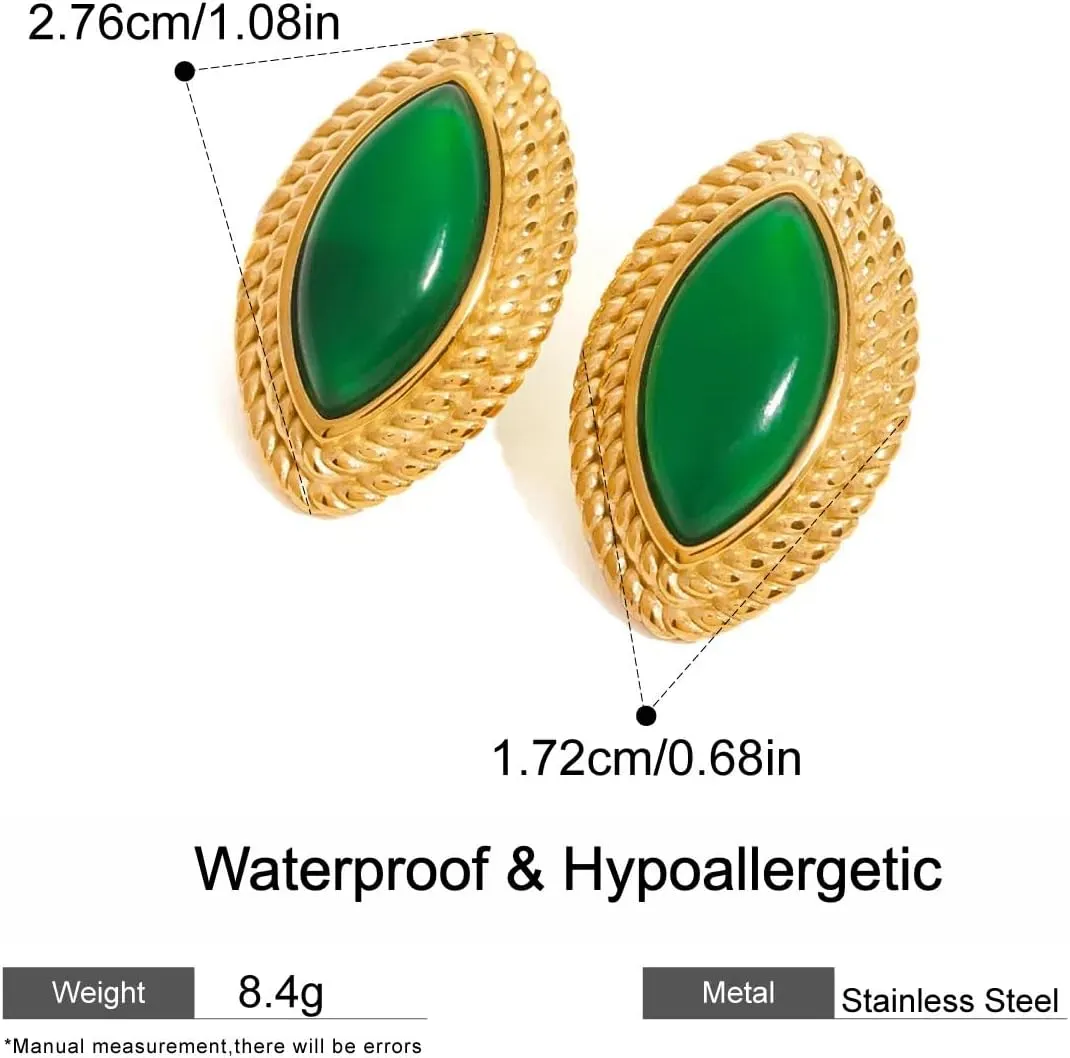 18K Gold Oval Earrings, Hypoallergenic Tarnish-Free Vintage Statement Earrings, Dainty Olive-shaped Earrings for Women, Stainless Steel French Medieval Stud Earrings, Lightweight Jewelry Gift for Women