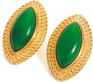 18K Gold Oval Earrings, Hypoallergenic Tarnish-Free Vintage Statement Earrings, Dainty Olive-shaped Earrings for Women, Stainless Steel French Medieval Stud Earrings, Lightweight Jewelry Gift for Women
