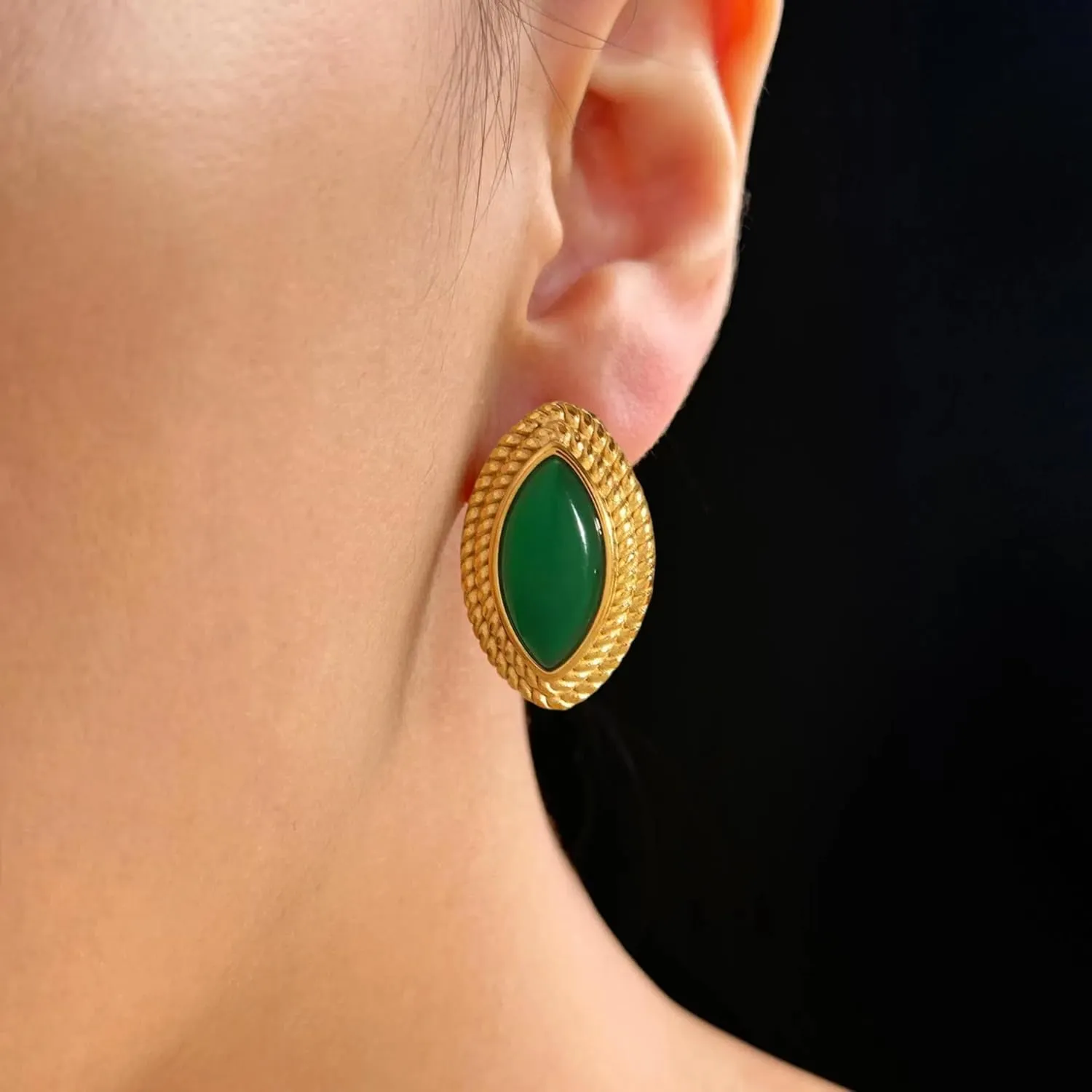 18K Gold Oval Earrings, Hypoallergenic Tarnish-Free Vintage Statement Earrings, Dainty Olive-shaped Earrings for Women, Stainless Steel French Medieval Stud Earrings, Lightweight Jewelry Gift for Women