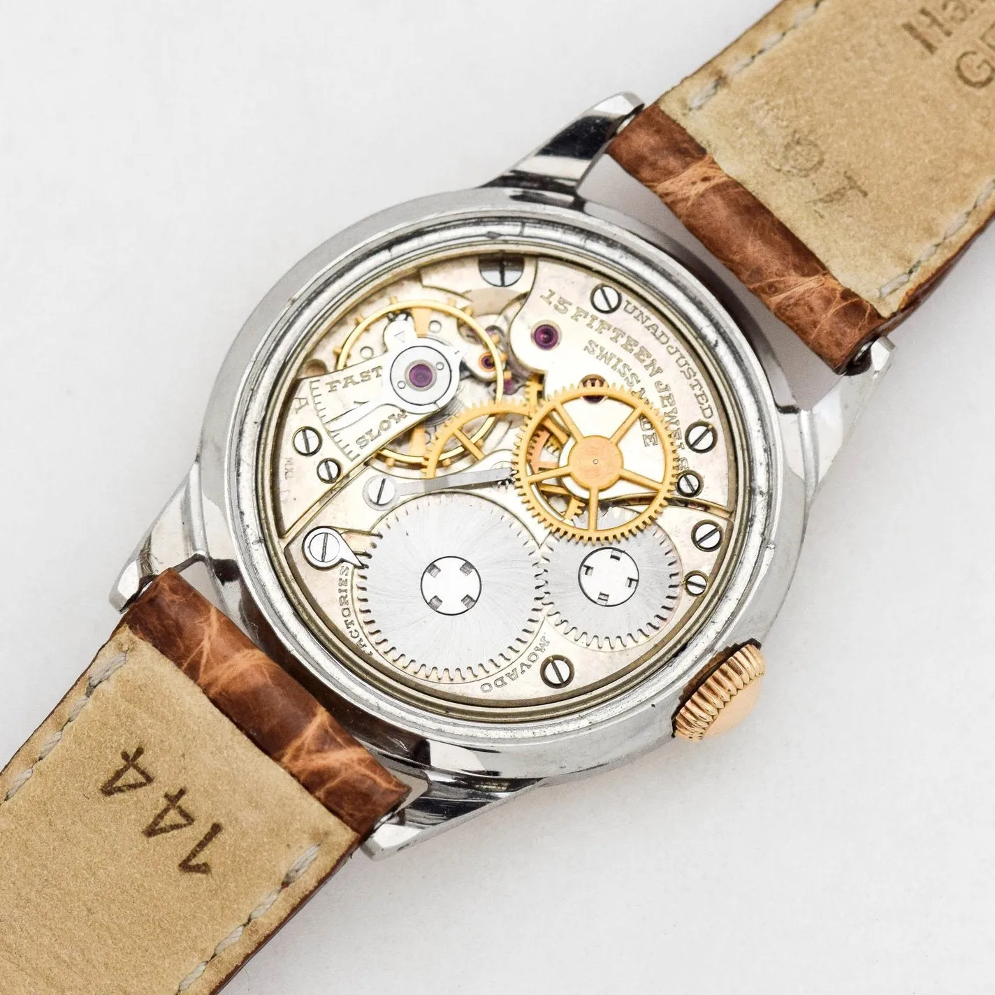 1950's Vintage Movado Two-Tone Dial 14K Rose Gold & Stainless Steel Watch (# 14501)