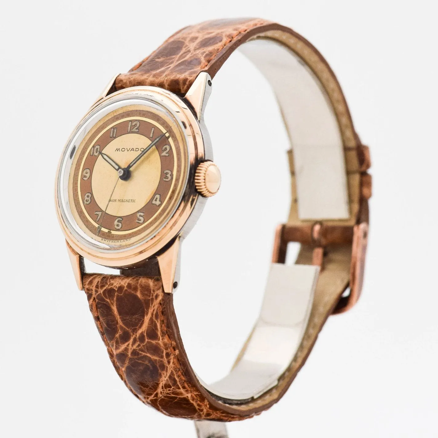 1950's Vintage Movado Two-Tone Dial 14K Rose Gold & Stainless Steel Watch (# 14501)