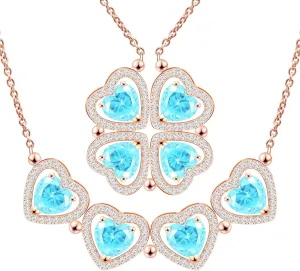 2 IN 1 Lucky Four Leaf Clover Necklaces for Women, Shamrock CZ Birthstone folding Heart Necklace, Extendable & Foldable Jewelry Gifts