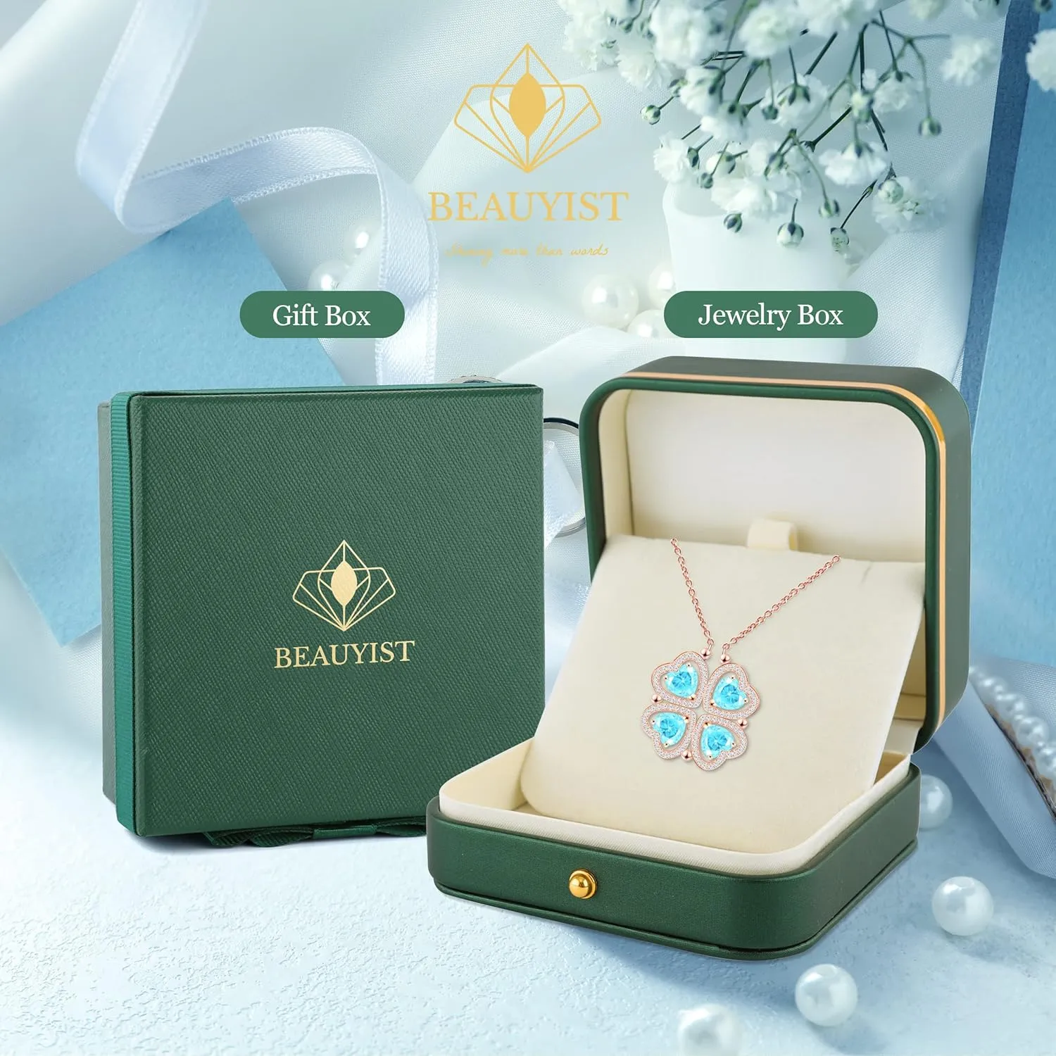 2 IN 1 Lucky Four Leaf Clover Necklaces for Women, Shamrock CZ Birthstone folding Heart Necklace, Extendable & Foldable Jewelry Gifts