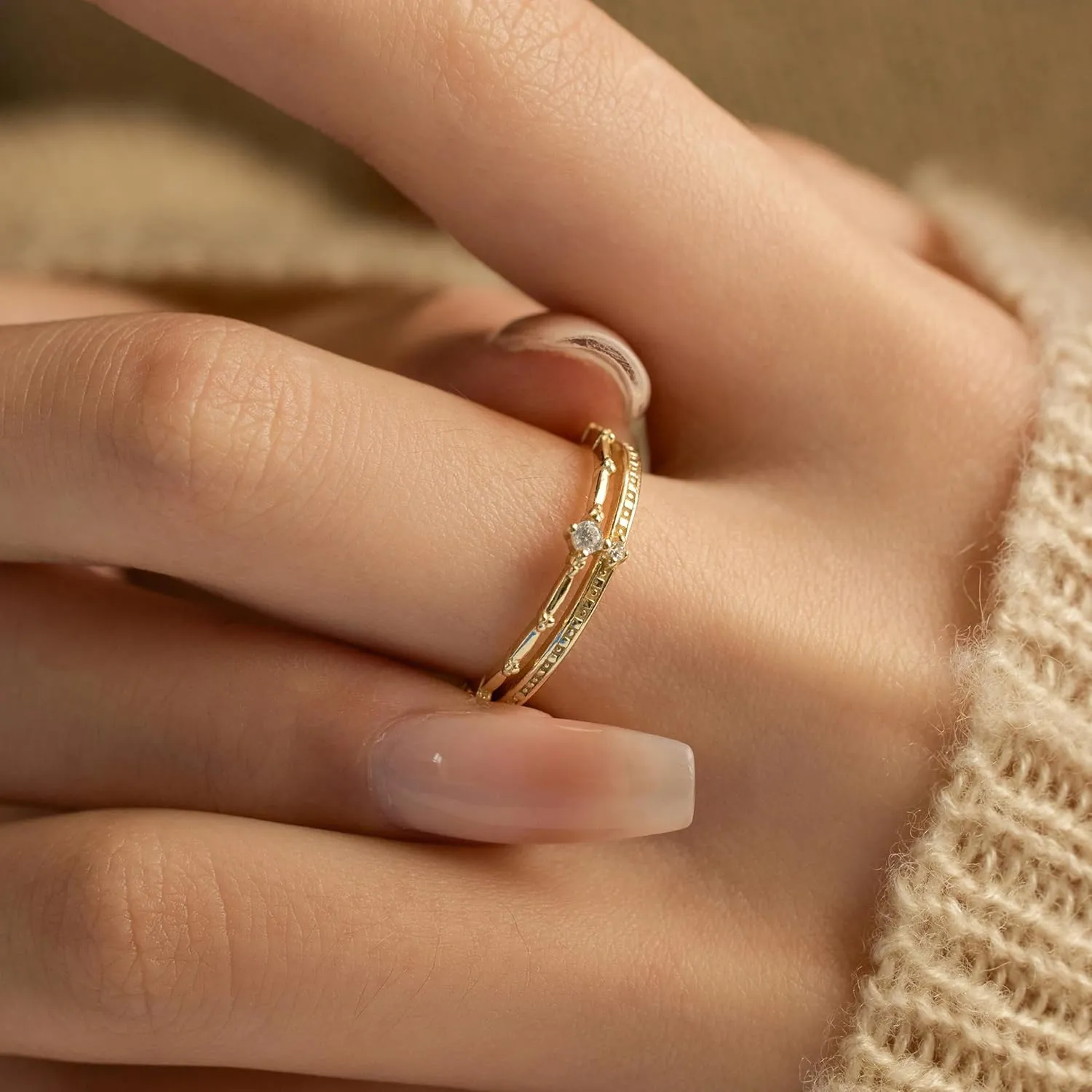 2 Layered Crown Rings for Women 925 Sterling Silver 14K Gold Plated Dainty Stackable Ring Cubic Zirconia Ring Engagement Eternity Wedding Band Jewelry Birthday Graduation Gifts