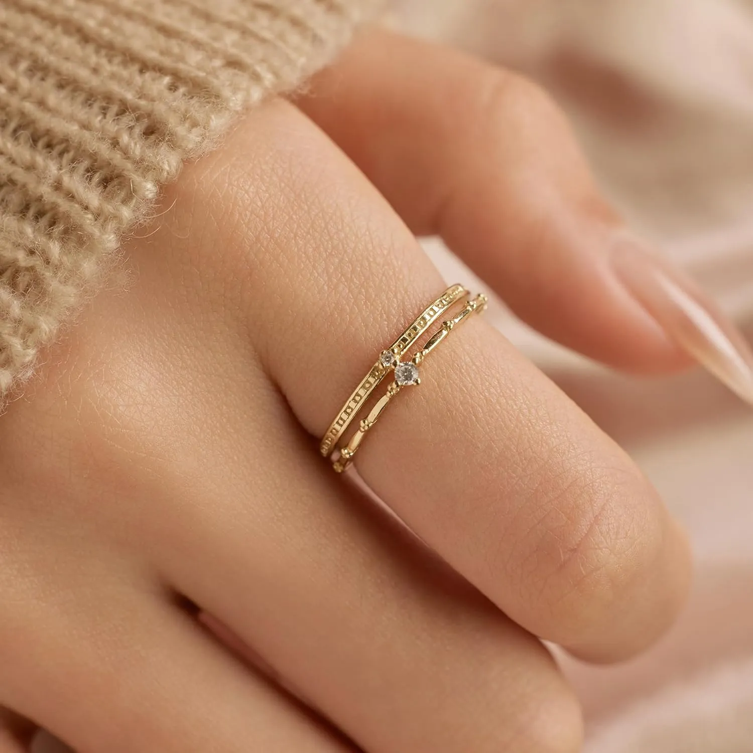 2 Layered Crown Rings for Women 925 Sterling Silver 14K Gold Plated Dainty Stackable Ring Cubic Zirconia Ring Engagement Eternity Wedding Band Jewelry Birthday Graduation Gifts