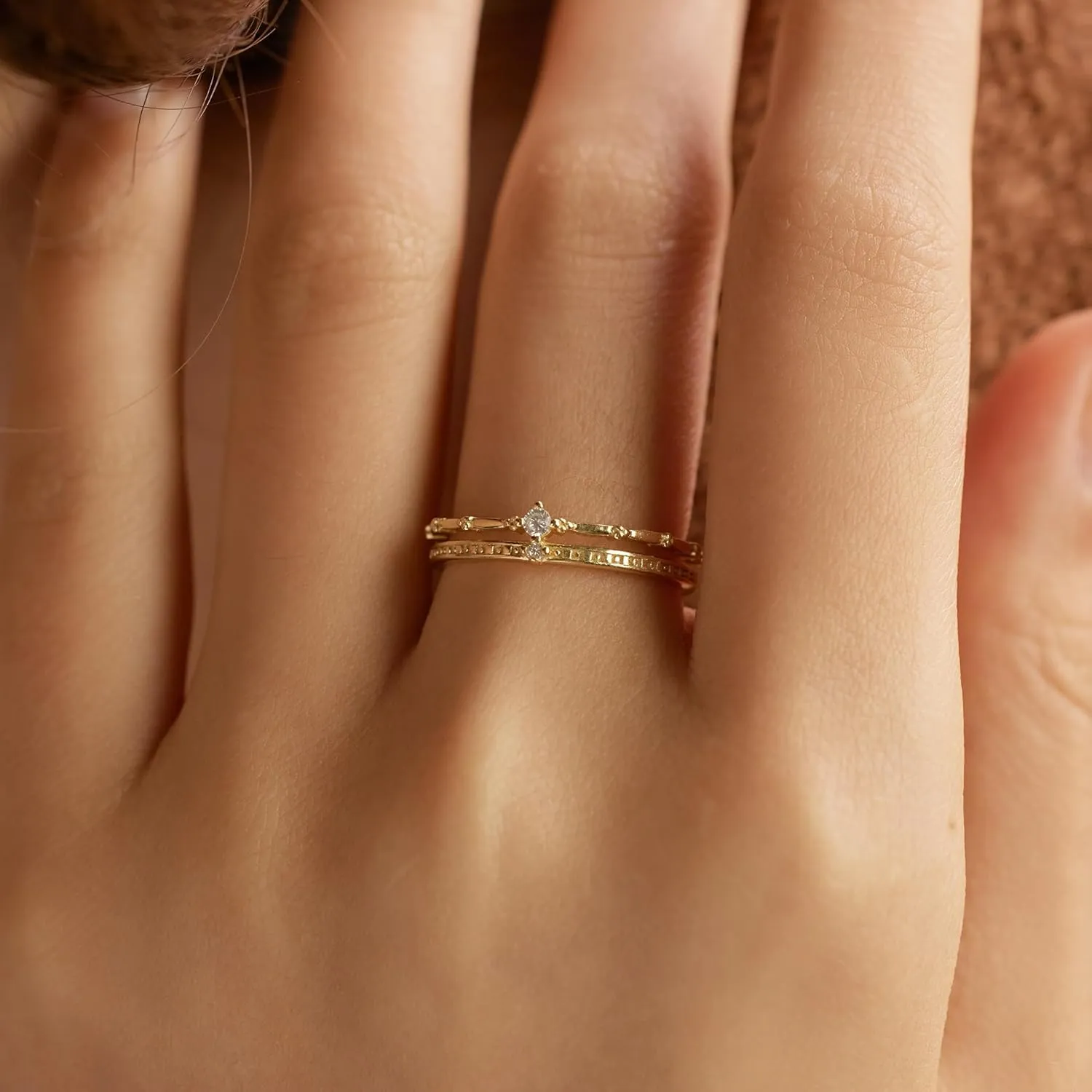 2 Layered Crown Rings for Women 925 Sterling Silver 14K Gold Plated Dainty Stackable Ring Cubic Zirconia Ring Engagement Eternity Wedding Band Jewelry Birthday Graduation Gifts