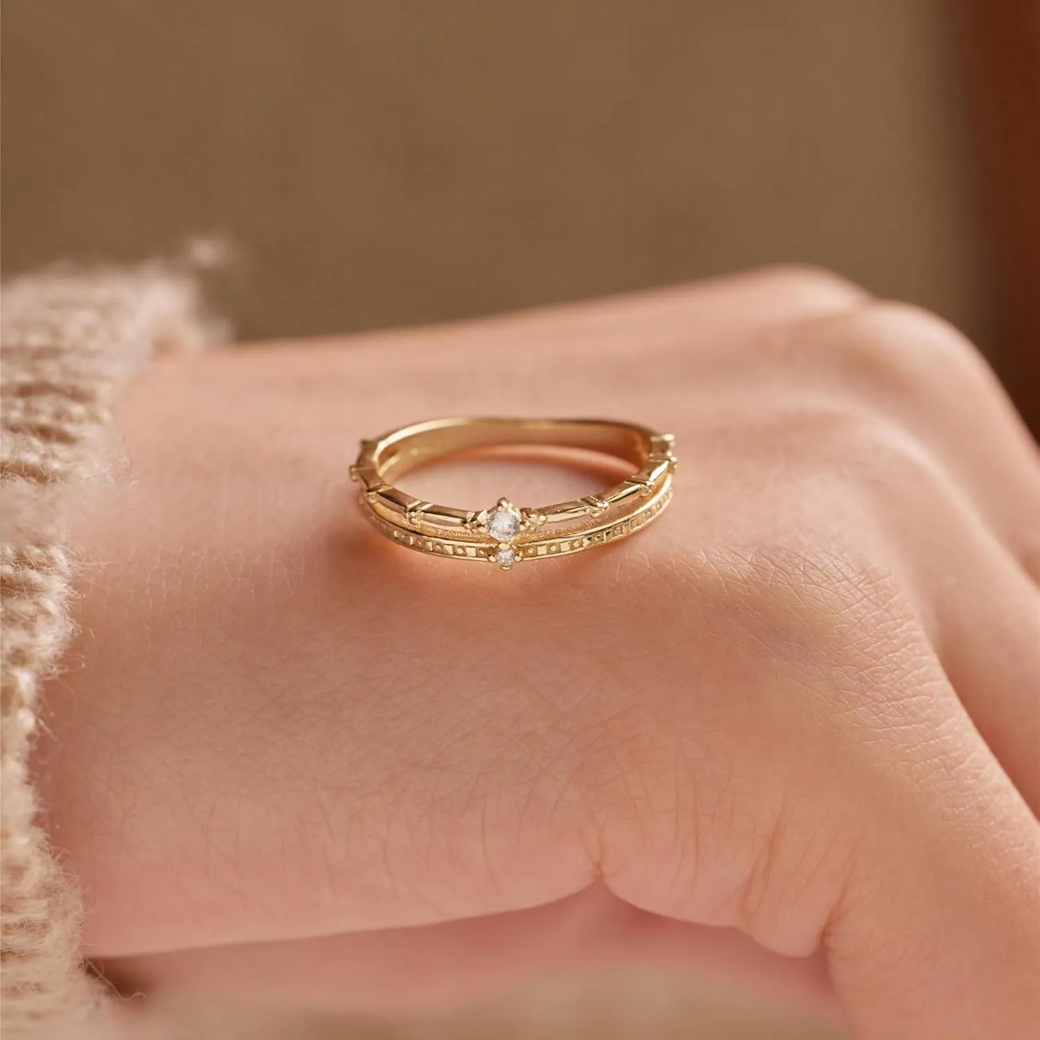 2 Layered Crown Rings for Women 925 Sterling Silver 14K Gold Plated Dainty Stackable Ring Cubic Zirconia Ring Engagement Eternity Wedding Band Jewelry Birthday Graduation Gifts