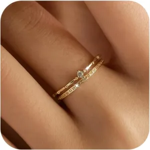 2 Layered Crown Rings for Women 925 Sterling Silver 14K Gold Plated Dainty Stackable Ring Cubic Zirconia Ring Engagement Eternity Wedding Band Jewelry Birthday Graduation Gifts